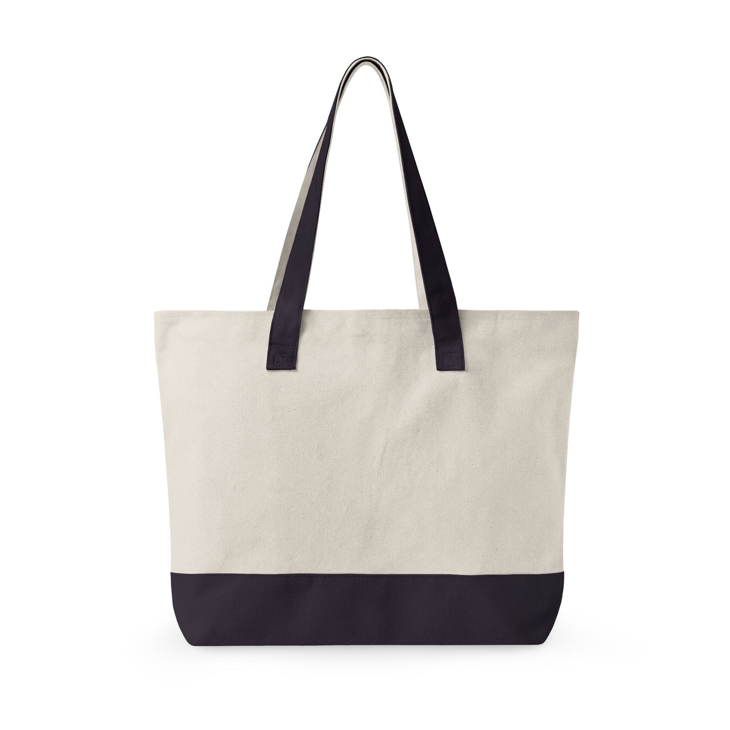 Zippered Canvas Tote Bag — Durable Natural Market Tote with Front Zip Pocket & Gold Flame Logo