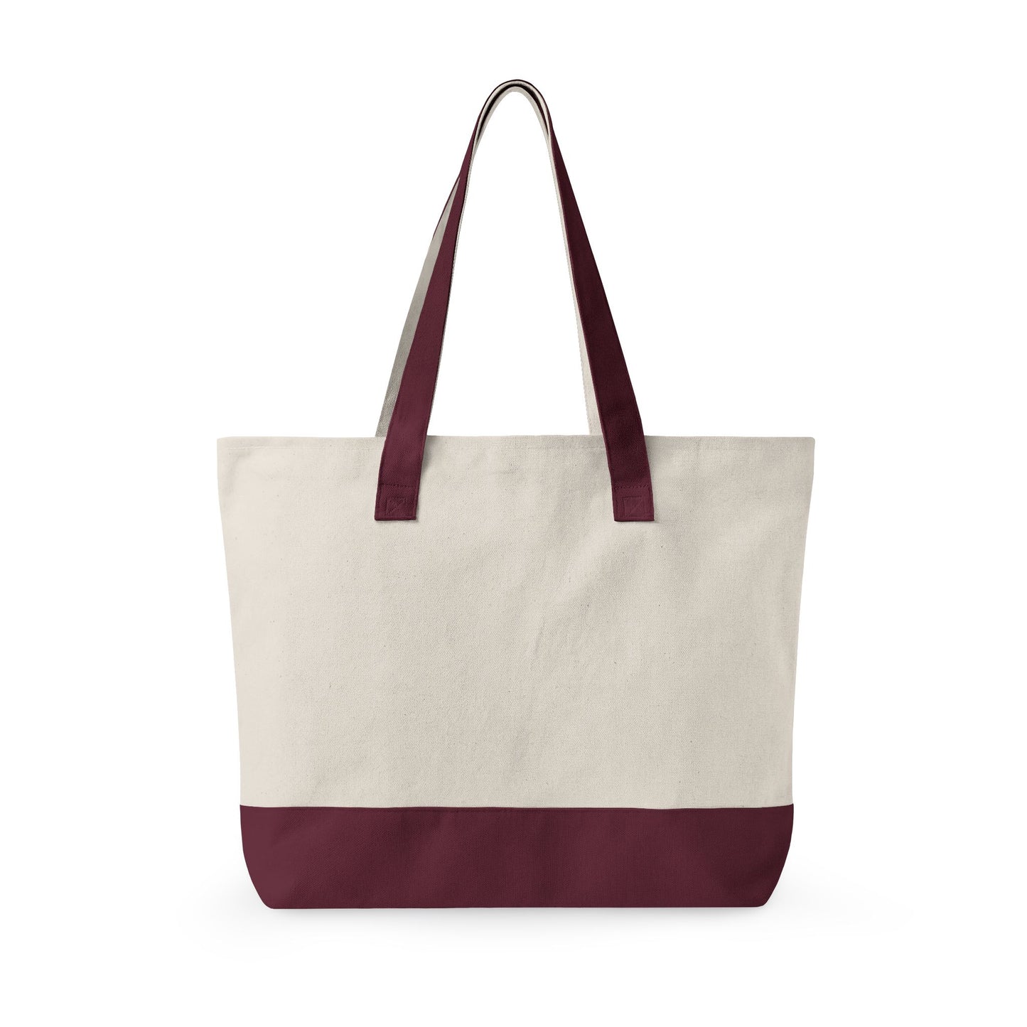 Zippered Canvas Tote Bag — Durable Natural Market Tote with Front Zip Pocket & Gold Flame Logo