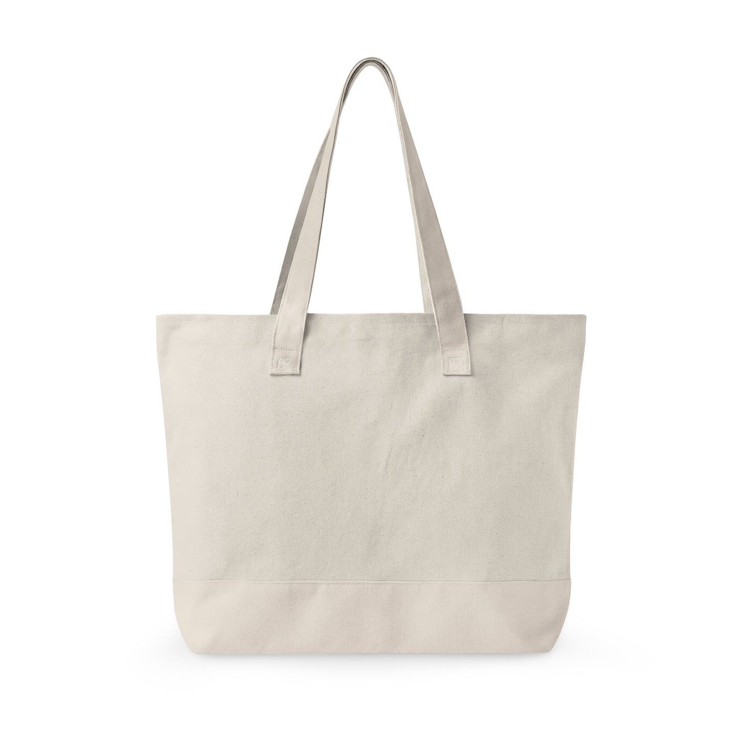 Zippered Canvas Tote Bag — Durable Natural Market Tote with Front Zip Pocket & Gold Flame Logo