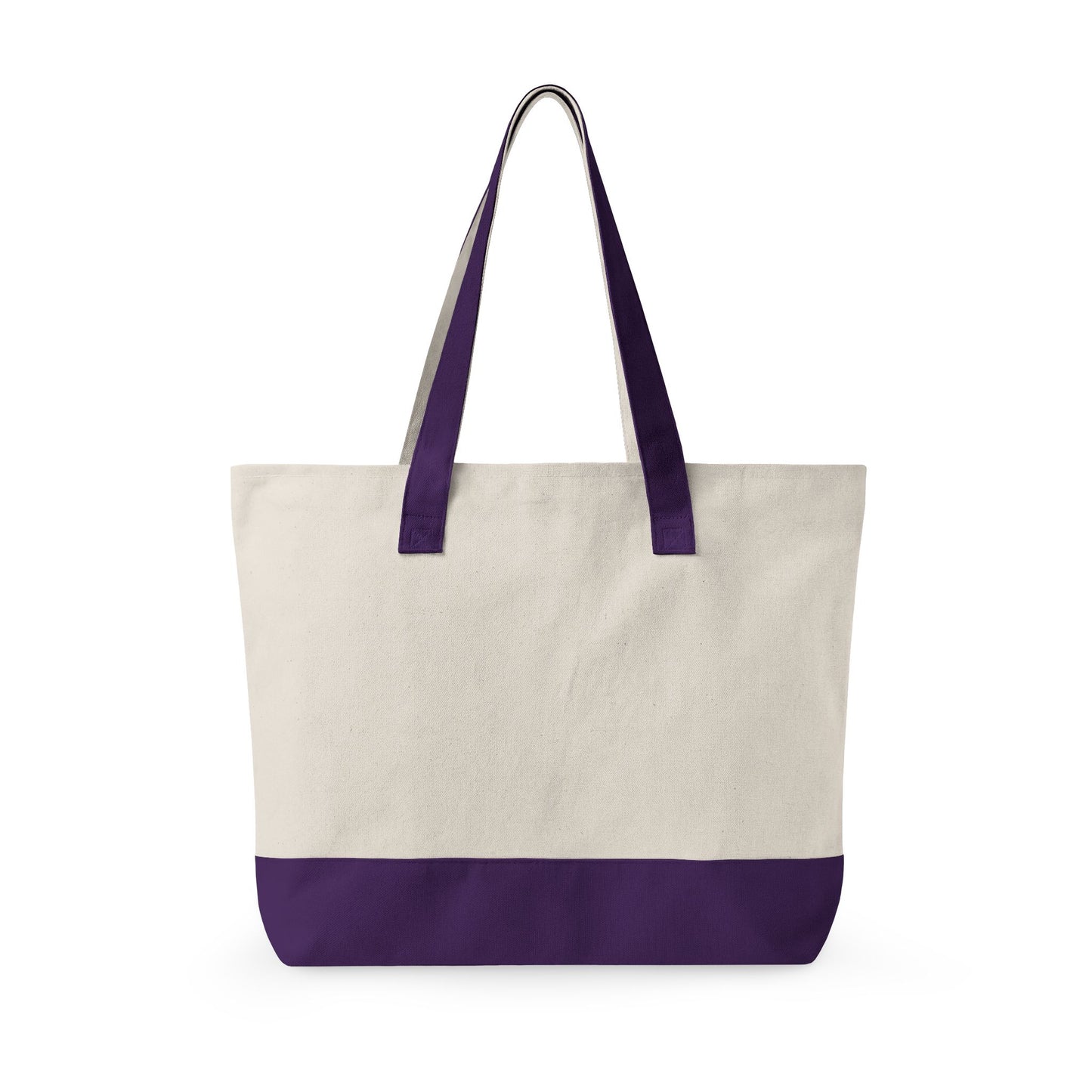 Zippered Canvas Tote Bag — Durable Natural Market Tote with Front Zip Pocket & Gold Flame Logo
