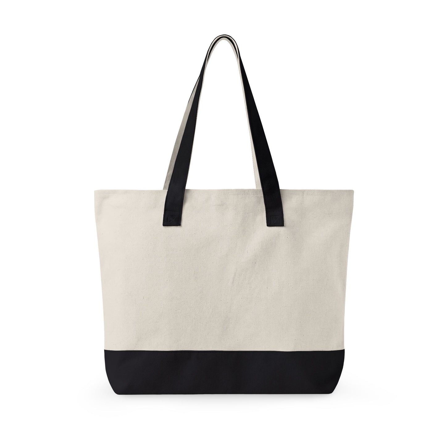 Zippered Canvas Tote Bag — Durable Natural Market Tote with Front Zip Pocket & Gold Flame Logo